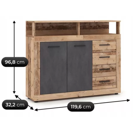 BLAGO MIDI A Fiókos Komód 119.6 cm Nyers Tölgy/Fekete