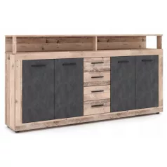 BLAGO Fiókos Komód 190 cm Nyers Tölgy/Fekete