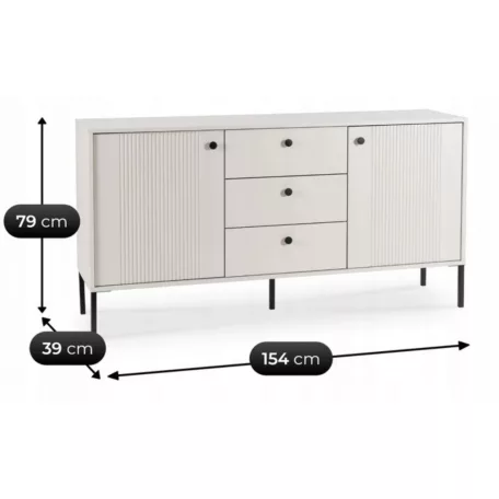 SOFT Fiókos Komód 154 cm Kétajtós Fiókokkal, Bordázott Kasmír