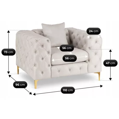 SORRENTO 1S Krémszínű Bársony Fotel