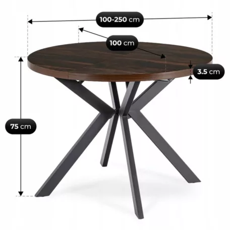 LUKAS Kihúzható asztal 100-250 cm Dió/Fekete
