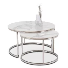 AMARA MAX Fehér Márvány/Ezüst Kerámia Asztal Garnitúra