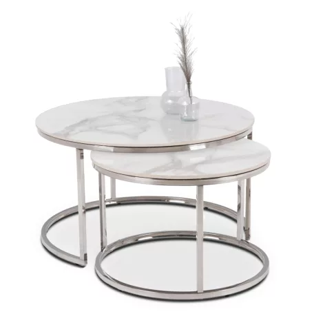 AMARA MAX Fehér Márvány/Ezüst Kerámia Asztal Garnitúra