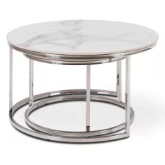 AMARA MAX Fehér Márvány/Ezüst Kerámia Asztal Garnitúra