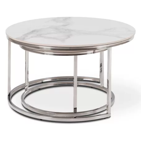 AMARA MAX Fehér Márvány/Ezüst Kerámia Asztal Garnitúra