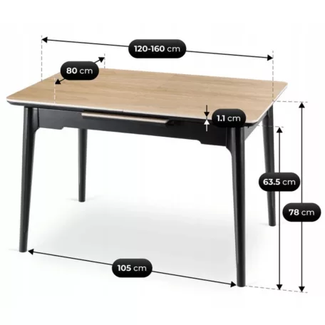 SAMER Kihúzható Kerámia Asztal 120-160 cm Tölgyfa/Fekete