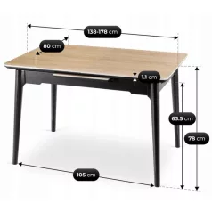 SAMER Kihúzható Kerámia Asztal 138-178 cm Tölgyfa/Fekete