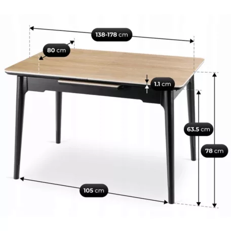 SAMER Kihúzható Kerámia Asztal 138-178 cm Tölgyfa/Fekete