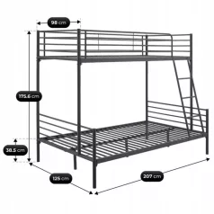 TRES Emeletes ágy 90x200 gyerek fekete 2 az 1-ben