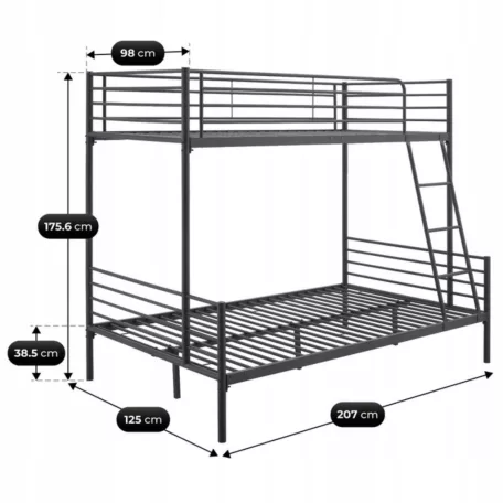 TRES Emeletes ágy 90x200 gyerek fekete 2 az 1-ben