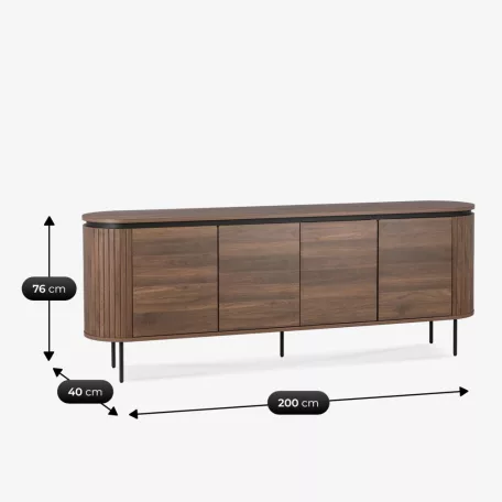 BECK Fiókos Komód 200 cm Négyajtós Diófa