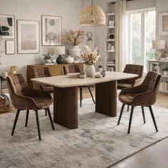 ARAMIS Téglalap alakú asztal 180 cm Travertin/Diófa