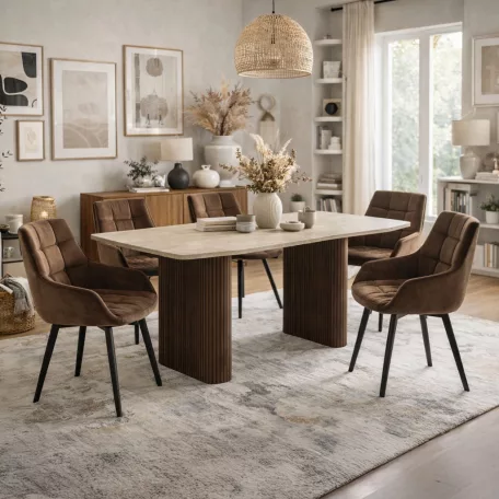 ARAMIS Téglalap alakú asztal 180 cm Travertin/Diófa