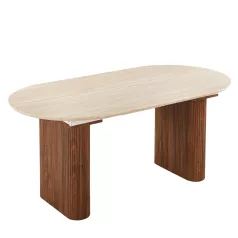 OVAL Kihúzható Asztal 90-220 cm Travertin/Diófa
