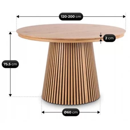 ADRIEN Kihúzható asztal 120-200 cm Tölgyfa