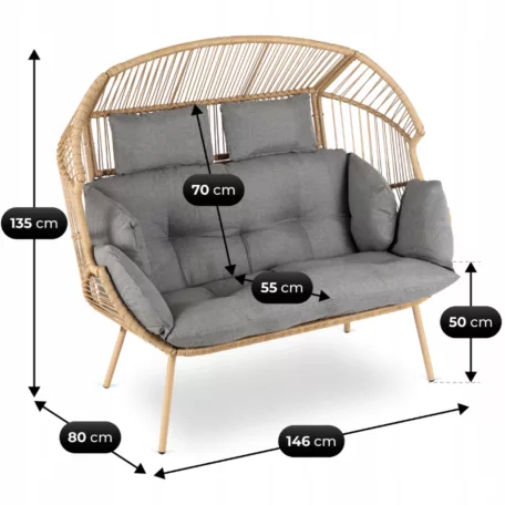 KORYNT Szürke Kétszemélyes Kerti Kanapé