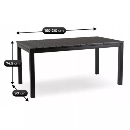 Kerti asztal ARGOS 160-210 cm Sötétszürke tölgy/Fekete