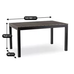 ARGOS Kerti asztal 140-180 cm Sötétszürke Tölgy/Fekete