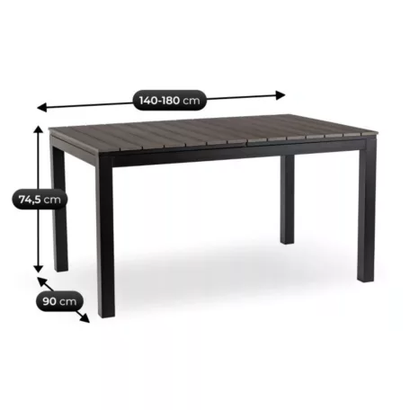 ARGOS Kerti asztal 140-180 cm Sötétszürke Tölgy/Fekete