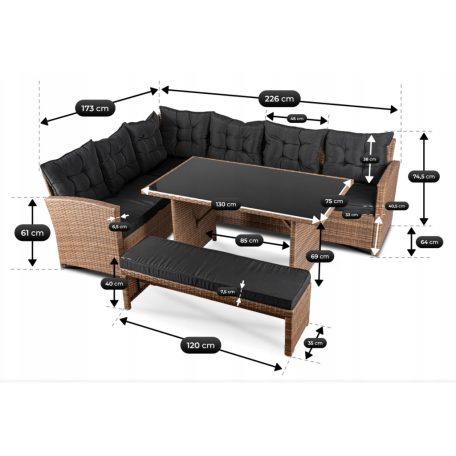 Kerti bútorkészlet LIMPIO Jasnobrązowy/Fekete