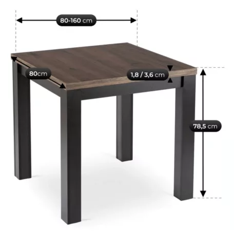 MAX Kihúzható Asztal 80-160 cm Diófa/Fekete