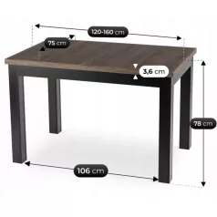 SKUBI Kihúzható asztal 120-160 cm Dió/Fekete