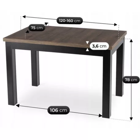 SKUBI Kihúzható asztal 120-160 cm Dió/Fekete