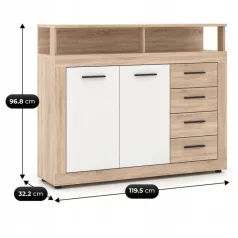 BLAGO MIDI A Fiókos Komód 119.5 cm Sonoma Tölgy/Fehér