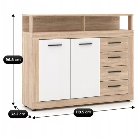 BLAGO MIDI A Fiókos Komód 119.5 cm Sonoma Tölgy/Fehér