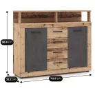 BLAGO MIDI B Fiókos Komód 119.5 cm Nyers Tölgy/Grafit