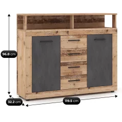 BLAGO MIDI B Fiókos Komód 119.5 cm Nyers Tölgy/Grafit