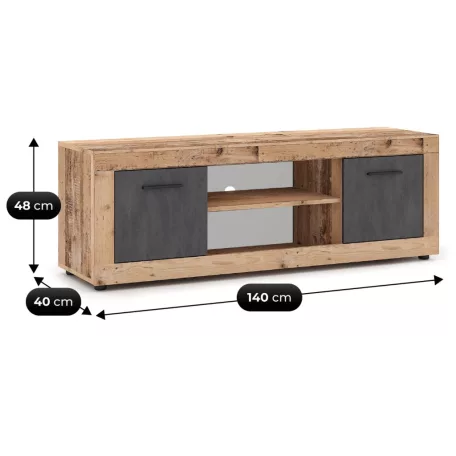 BLAGO TV szekrény 140 cm Nyers Tölgy/Grafit