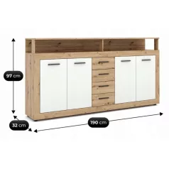 BLAGO Fiókos Komód 190 cm Artisan Tölgyfa/Fehér
