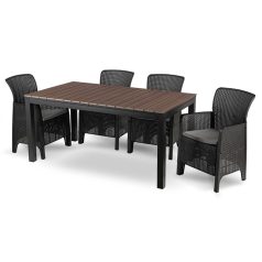   Kerti bútorkészlet Asztal ARGOS 160-260 cm Orzech i 4 Fotele FRESNO Czarne