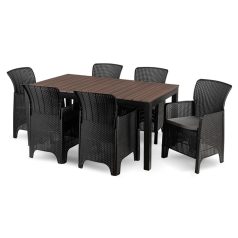   Kerti bútorkészlet Asztal ARGOS 160-260 cm Orzech i 6 Foteli FRESNO Feketech