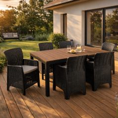   Kerti bútorkészlet Asztal ARGOS 160-260 cm Orzech i 6 Foteli FRESNO Feketech