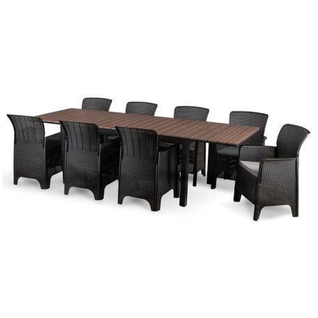 Kerti bútorkészlet Asztal ARGOS 160-260 cm Orzech i 8 Foteli FRESNO Feketech