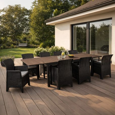 Kerti bútorkészlet Asztal ARGOS 160-260 cm Orzech i 8 Foteli FRESNO Feketech