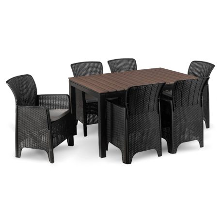 Kerti bútorkészlet Asztal ARGOS 140-180 cm Orzech i 6 Foteli FRESNO Feketech