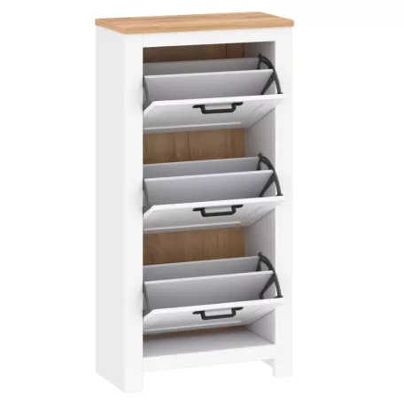 Teolo 2 cipősszekrény fehér + tölgy (lanzette j, szín nimfea alba / tölgy craft gold)