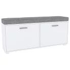 Pelago 120 fehér + szürke cipősszekrény (1200-as cipőspad, fehér/fehér szín, kárpitozott ülőfelülettel)