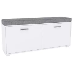   Pelago 120 fehér + szürke cipősszekrény (1200-as cipőspad, fehér/fehér szín, kárpitozott ülőfelülettel)