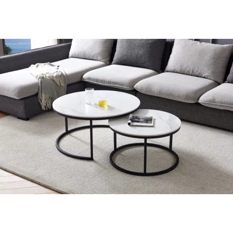 Tajda dohányzóasztal 2 db-os (fehér márvány)