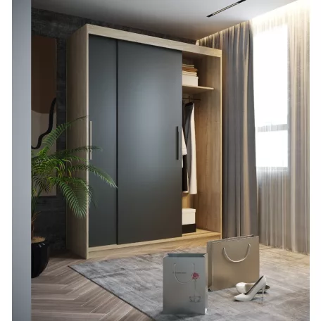 Sara 160 cm tolóajtós gardróbszekrény sonoma/antracit