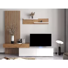 Nappali fal, fehér/artisan tölgy, REBEKA