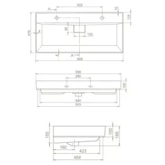   TMP LUX 100 fali fürdőszobabútor - CeraStyle SHARP 37600 mosdóval - DUPLA csaplyukkal - 100 x 48 cm