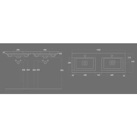 TMP FLAT 120 lábon álló fürdőszobabútor Sanovit ISIK 4120 dupla porcelán mosdóval 120 x 44 cm