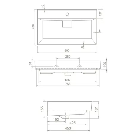 TMP TRIO lábon álló fürdőszobabútor CeraStyle SHARP FEKETE mosdóval - 80 x 48 cm