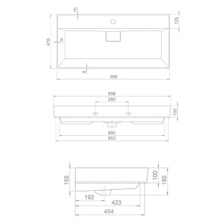 TMP SHARP fali fürdőszobabútor CeraStyle SHARP - FEKETE mosdóval - 1 csaplyukkal - 100 x 48 cm