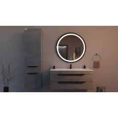   TMP IRON fürdőszobai tükör 80 cm - világítással - FEKETE keret - kerek